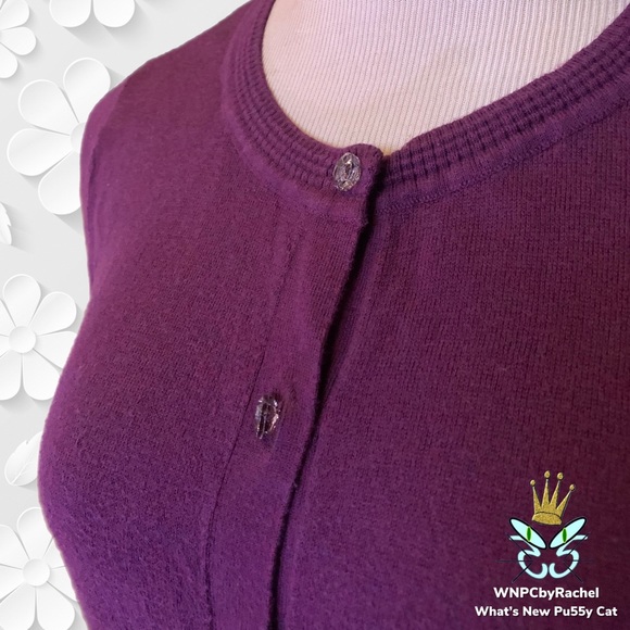 Banana Republic Purple Sweater Cardigan with Crystal Glass Buttons, Medium - Picture 3 of 9